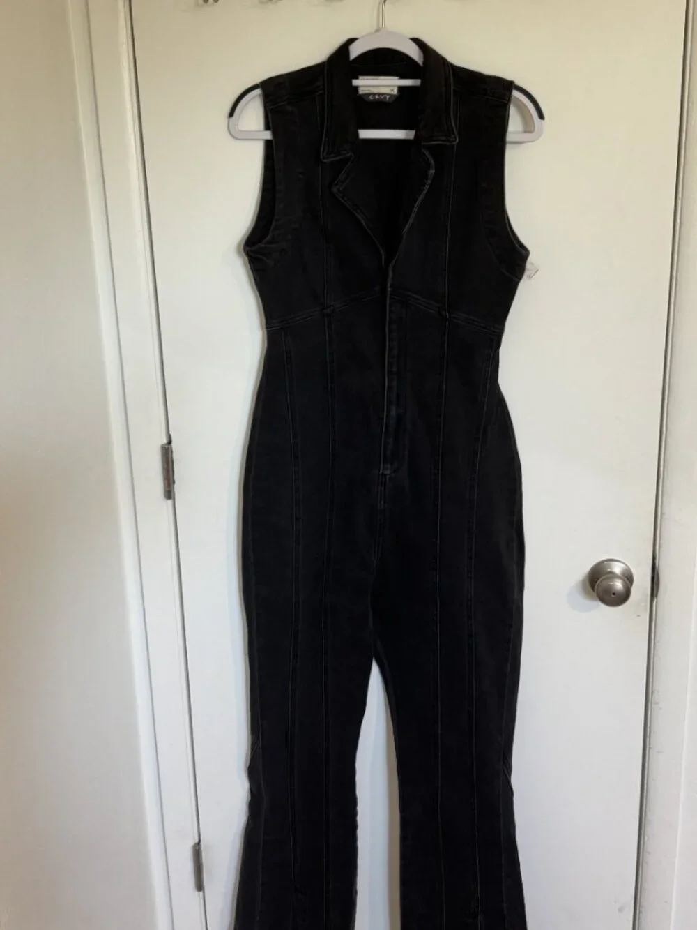 Free People CRVY Ring the Alarm Sleeveless Black Front-Zip Jumpsuit Size Medium